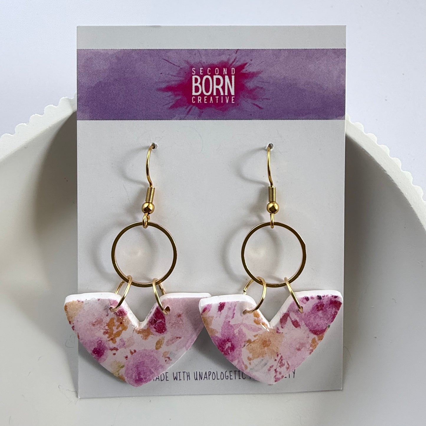 Buying Myself Flowers large hook dangle earrings with gold accent hoop - Second Born Creative