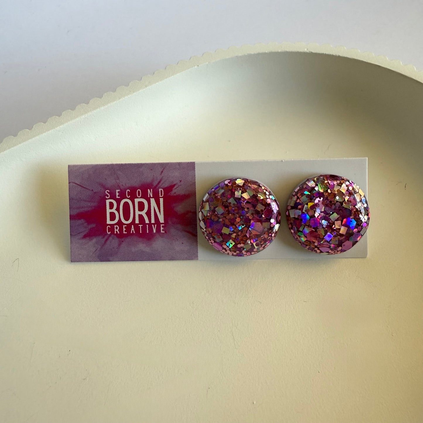 Glitterati statement studs - pink, purple or blue
