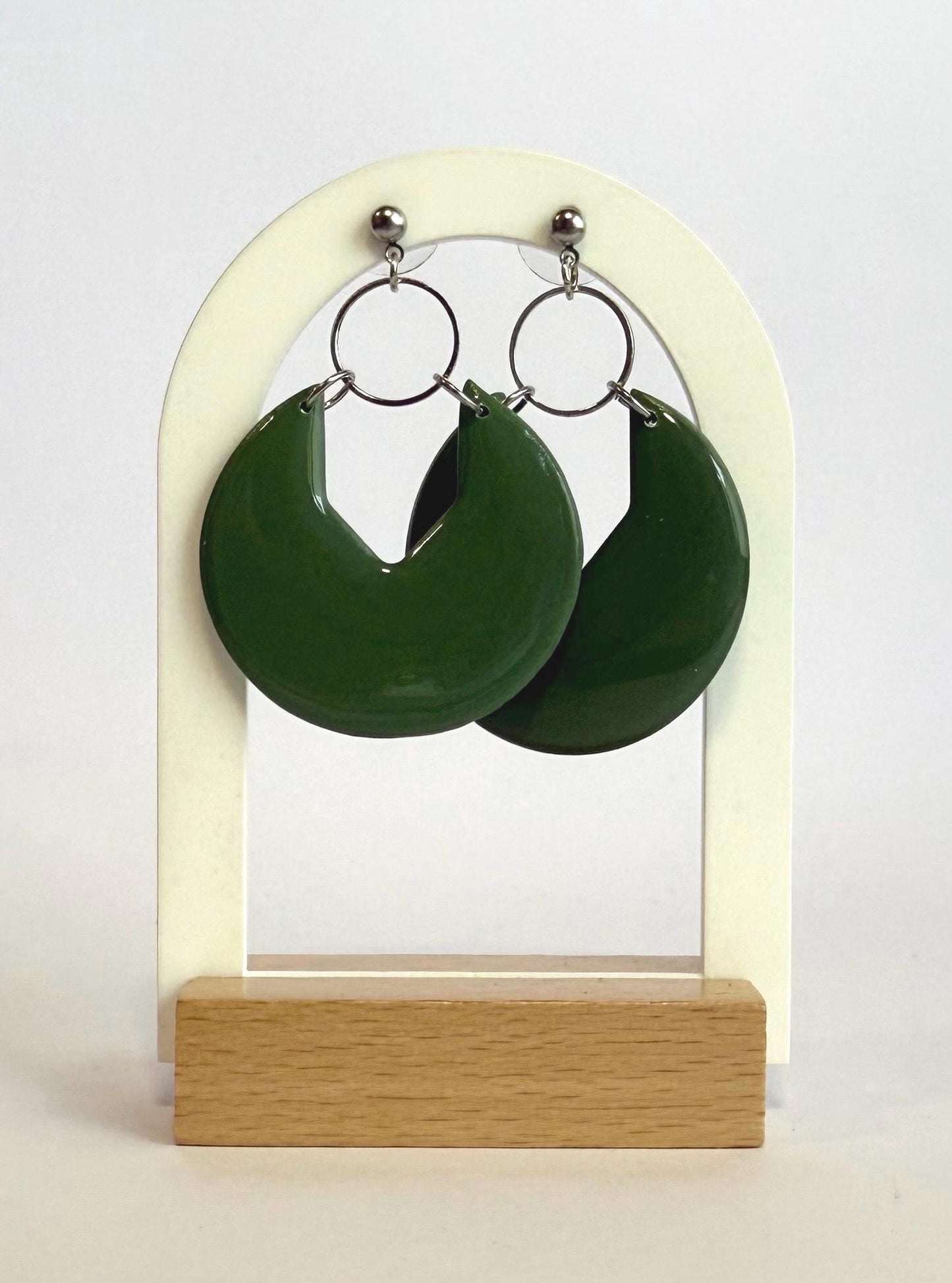 Green Dream large dangle earring with silver accent hoop - Second Born Creative