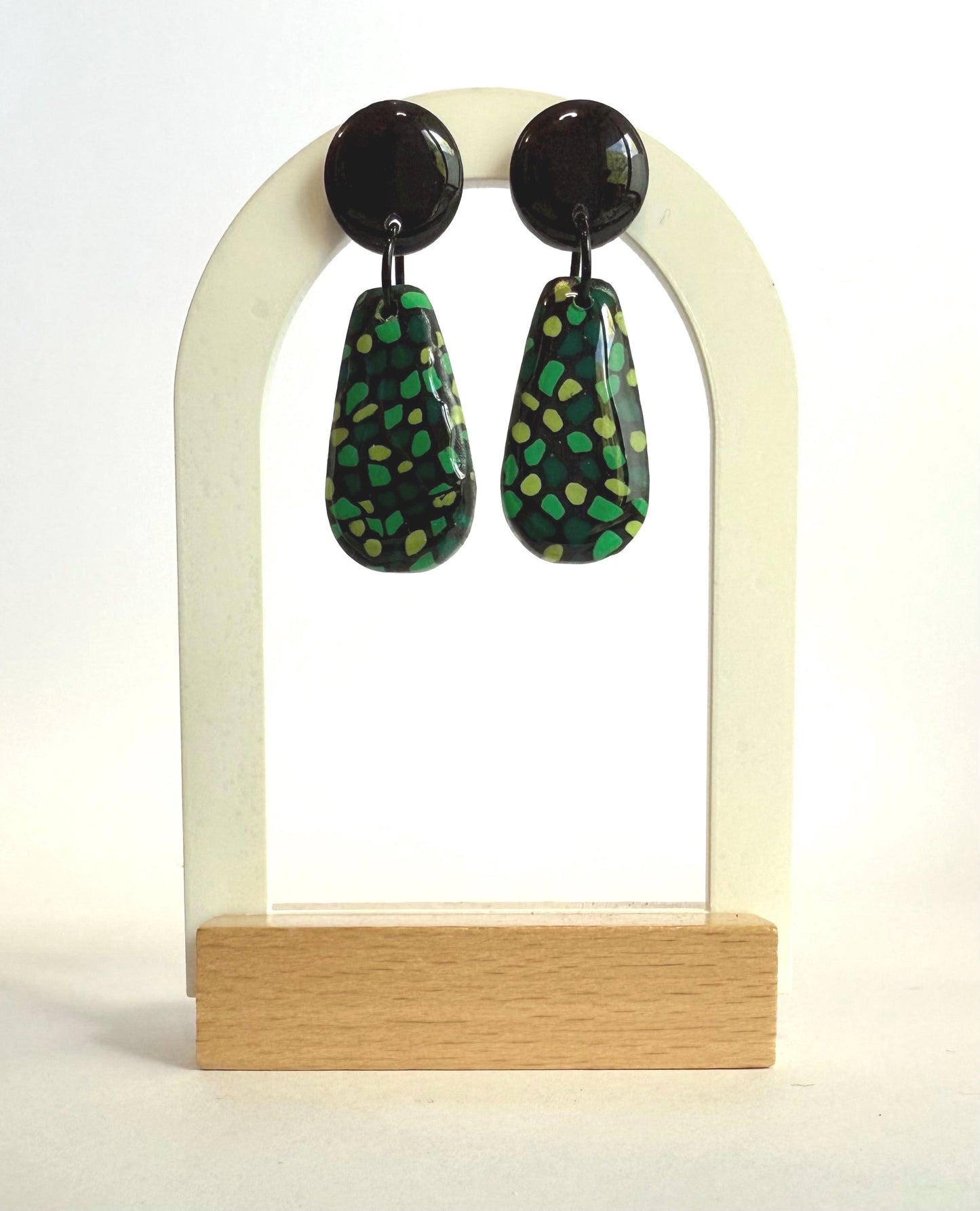 Green Stainglass medium stud dangle earrings - Second Born Creative