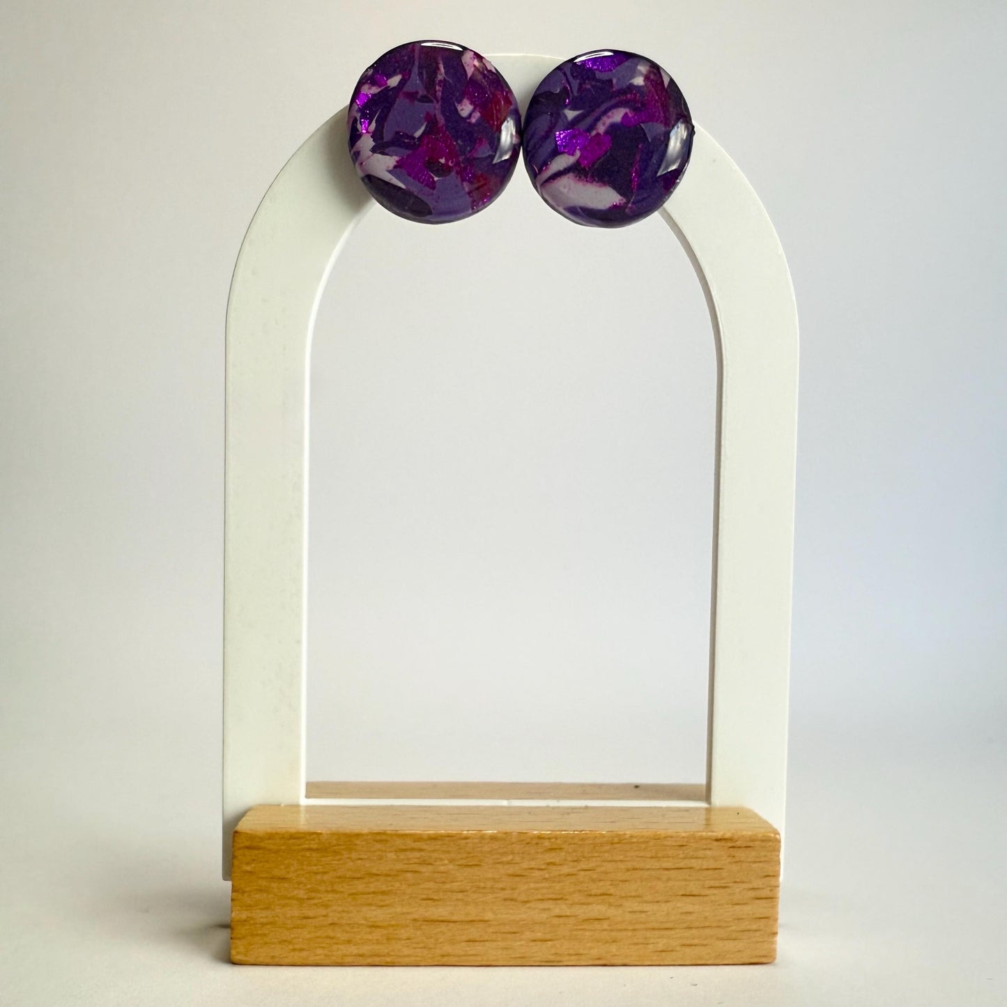 Fearless purple flake statement studs