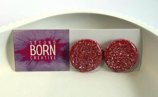 Pretty in Pink glitter statement studs - subtle or super glittery - Second Born Creative