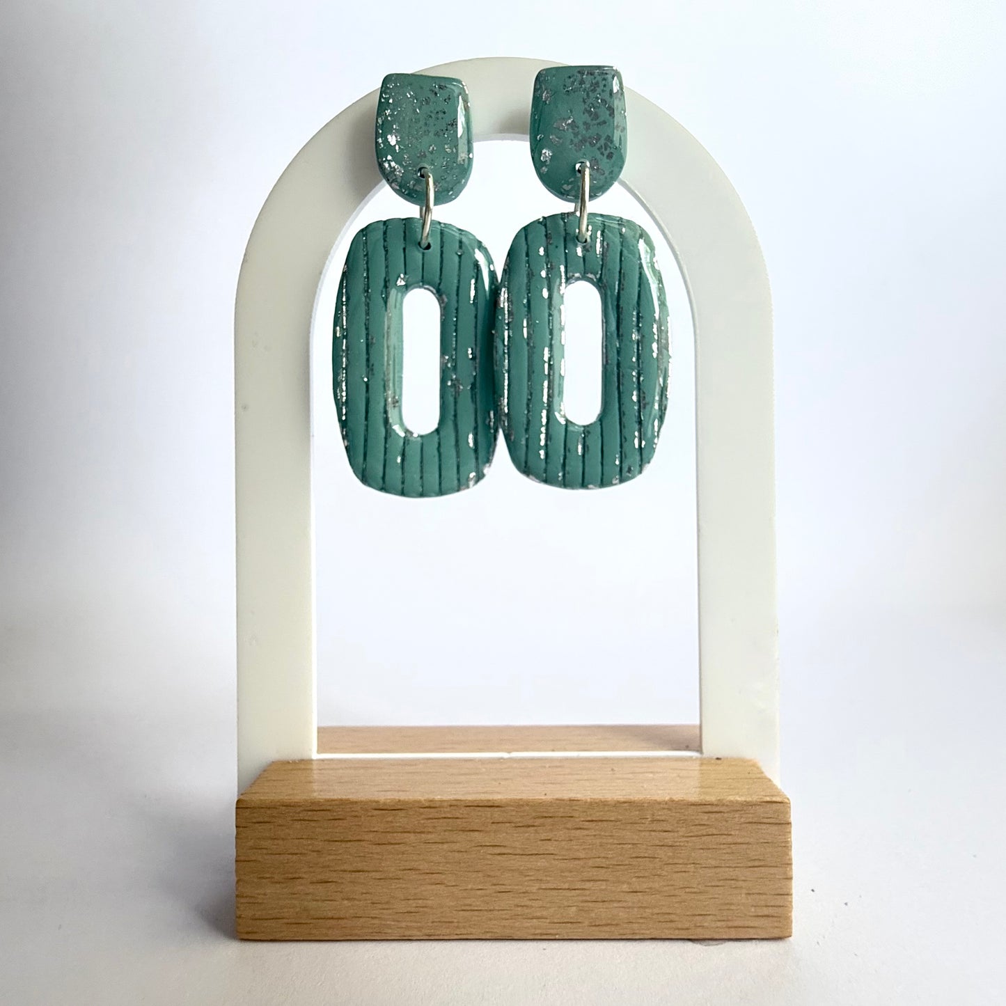 Jazzed large stud dangle earrings with silver leaf accent