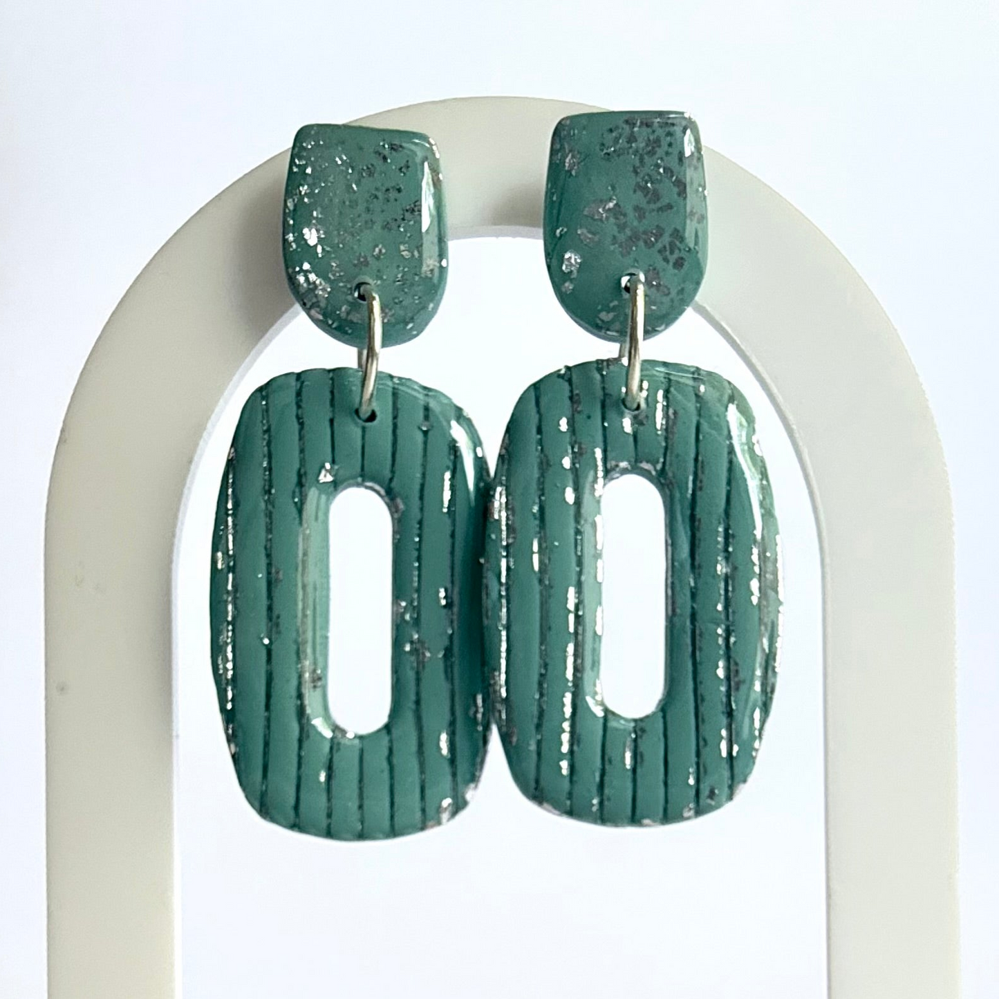Jazzed large stud dangle earrings with silver leaf accent