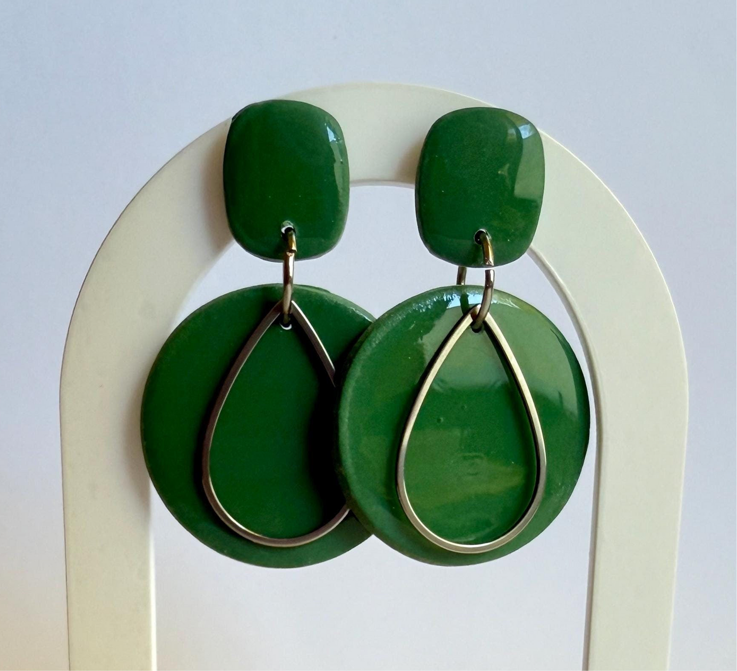 Moss-t be Dreaming medium stud dangle earrings with silver teardrop accent - Second Born Creative