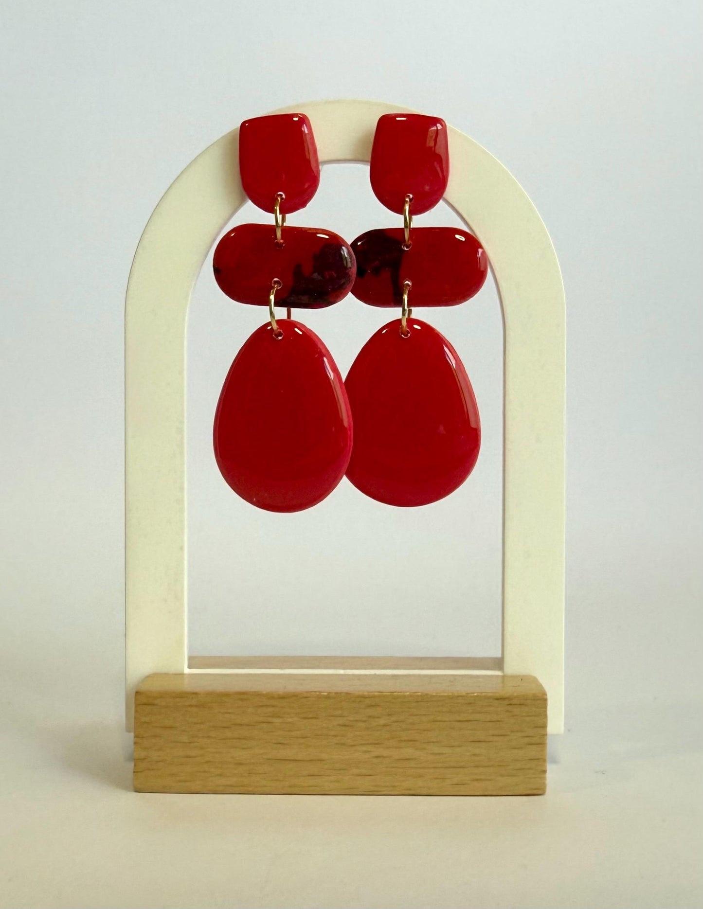 Red is in Bloom large stud dangle earrings - Second Born Creative