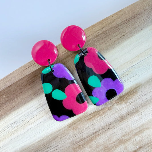 Petal to the Metal large dangles - pink stud (one pair only)