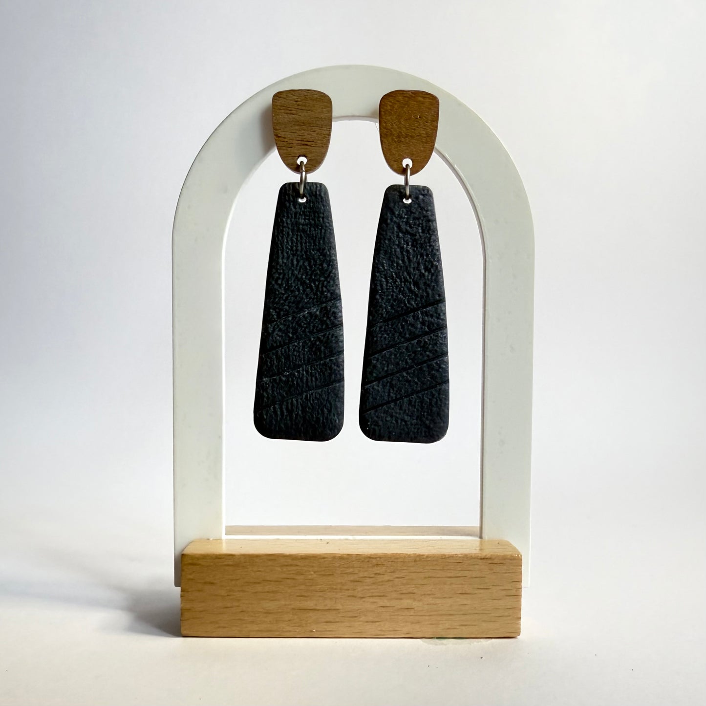 Dreaming large stud dangle earrings with wooden stud - navy or teal - Second Born Creative