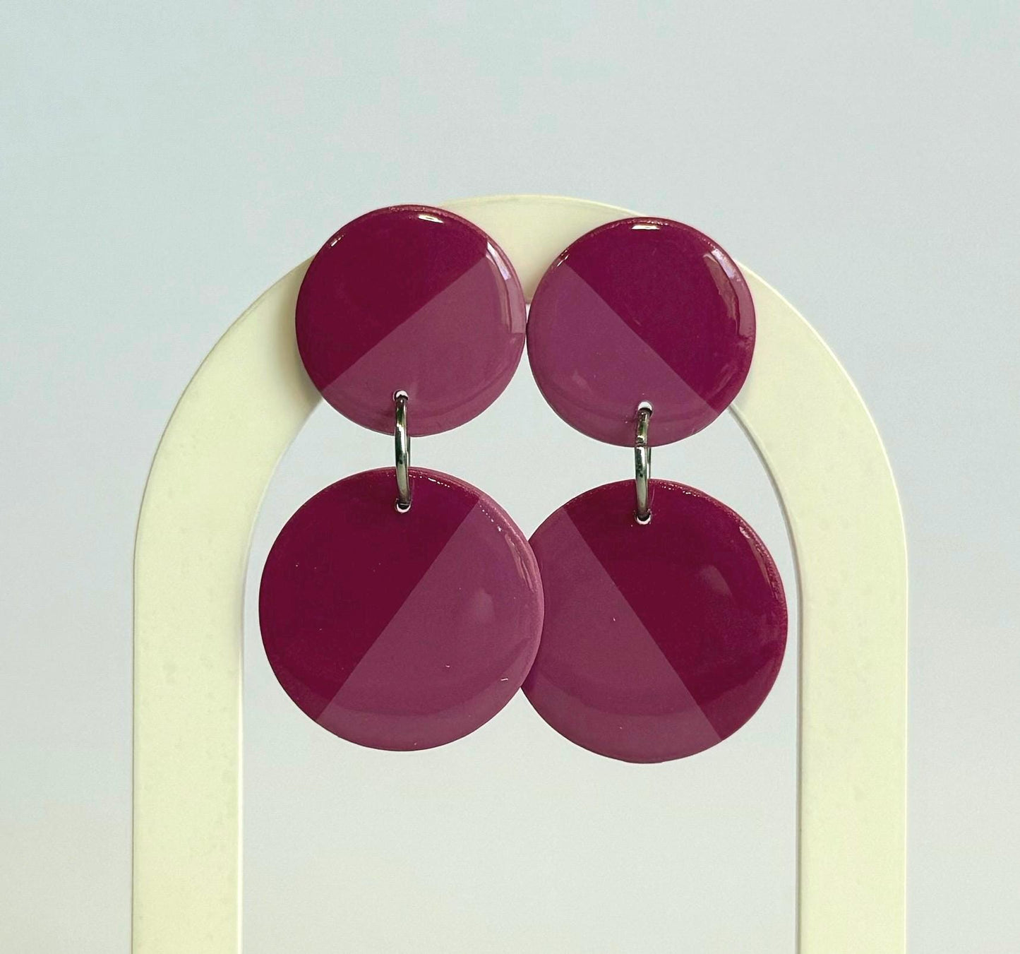 Two tone stud dangle earrings - pink or blue - Second Born Creative