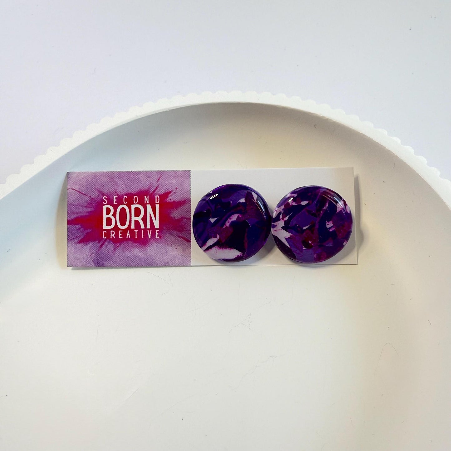 Fearless purple flake statement studs