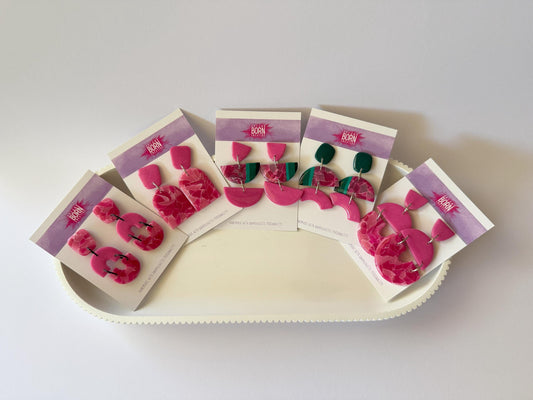 Summer Melon medium stud dangle earrings - double rainbows - Second Born Creative