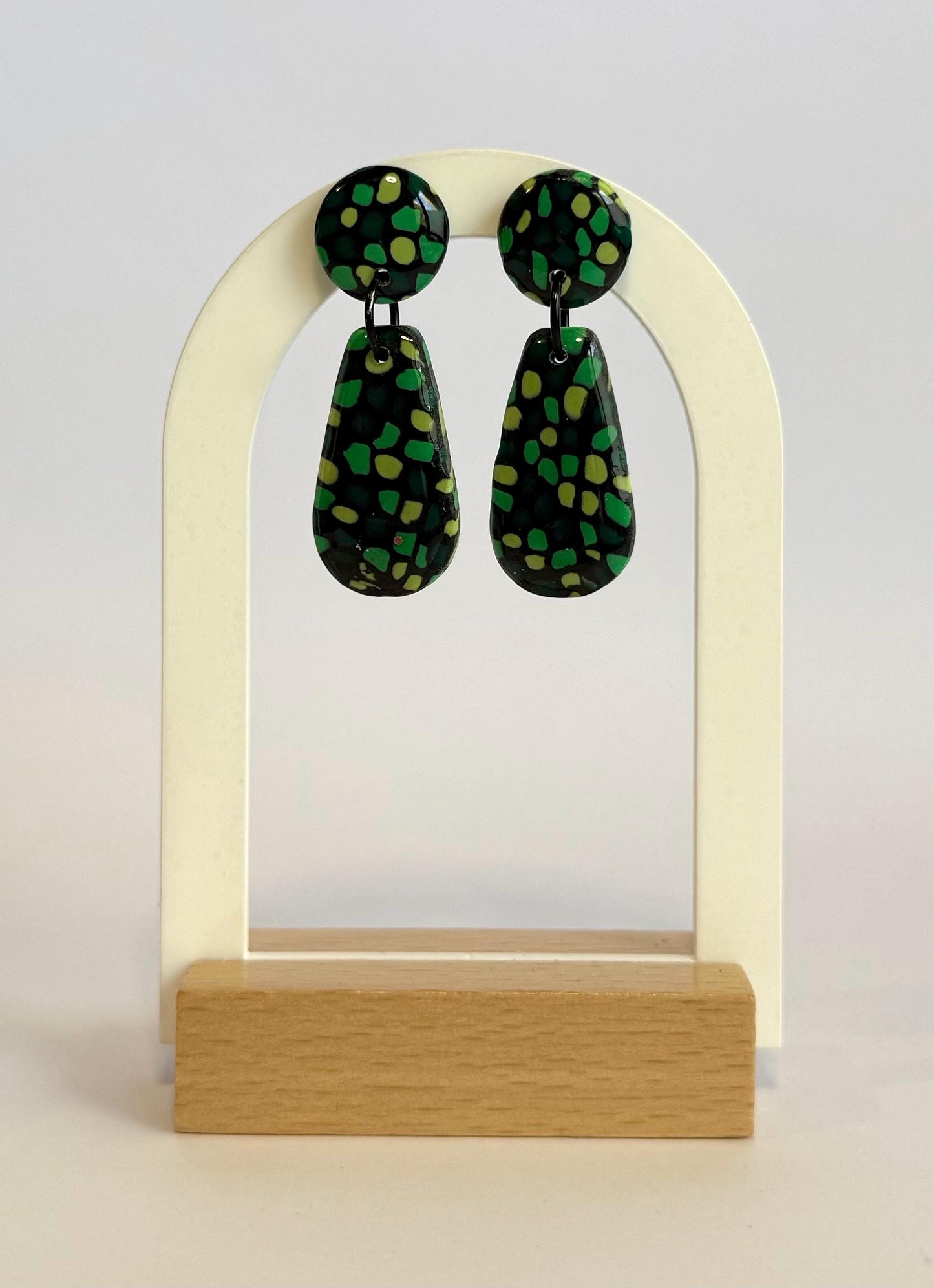 Green Stainglass medium stud dangle earrings - Second Born Creative