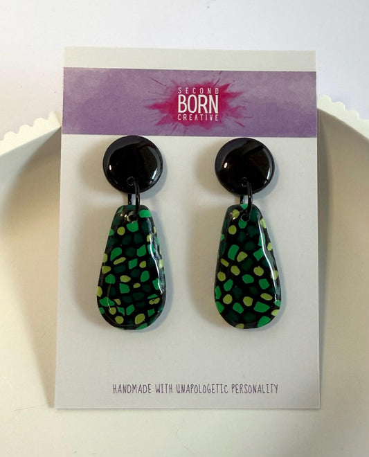 Green Stainglass medium stud dangle earrings - Second Born Creative