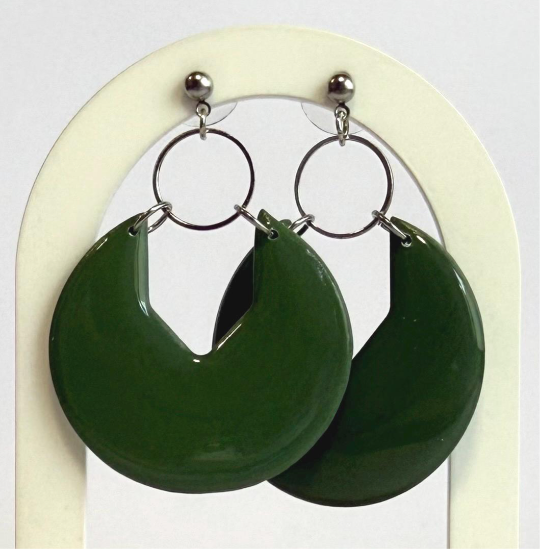 Green Dream large dangle earring with silver accent hoop - Second Born Creative