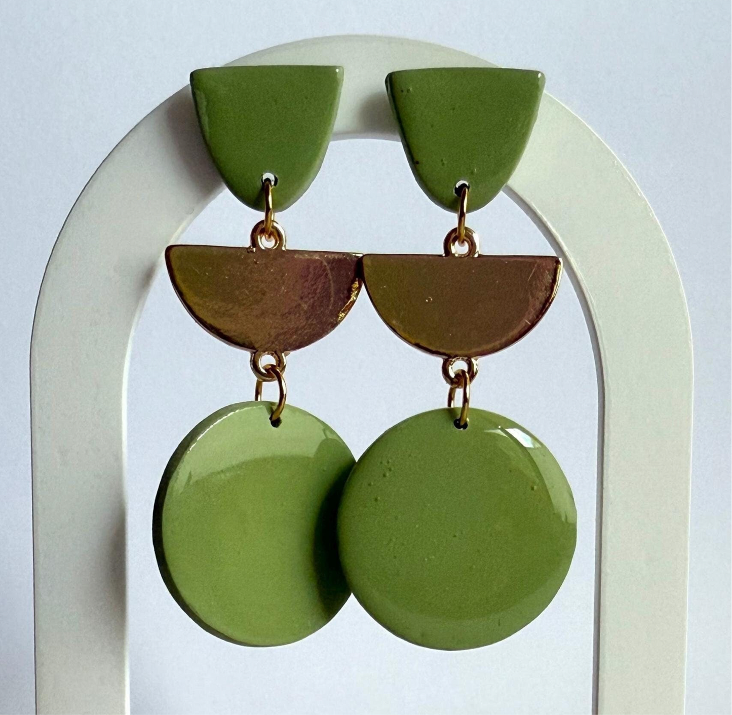 Green Dream large stud dangle earrings with gold accents - Second Born Creative