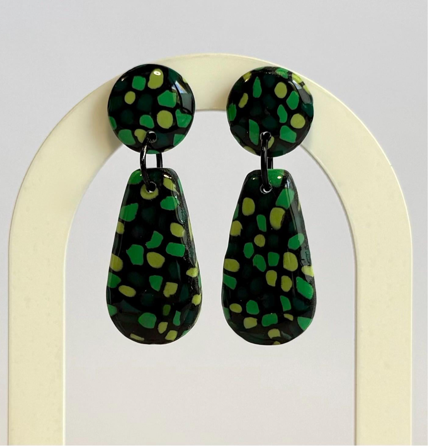 Green Stainglass medium stud dangle earrings - Second Born Creative