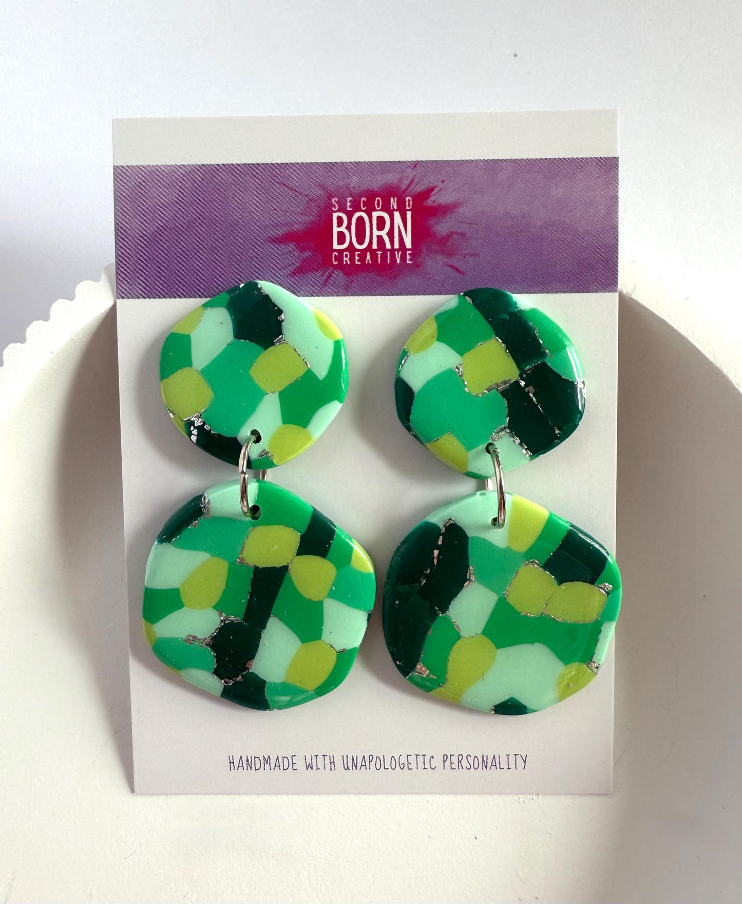 Greener Days multi tone medium stud dangle earrings - Second Born Creative