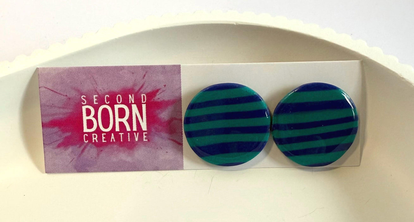 Blue on Blue statement studs - striped or plain