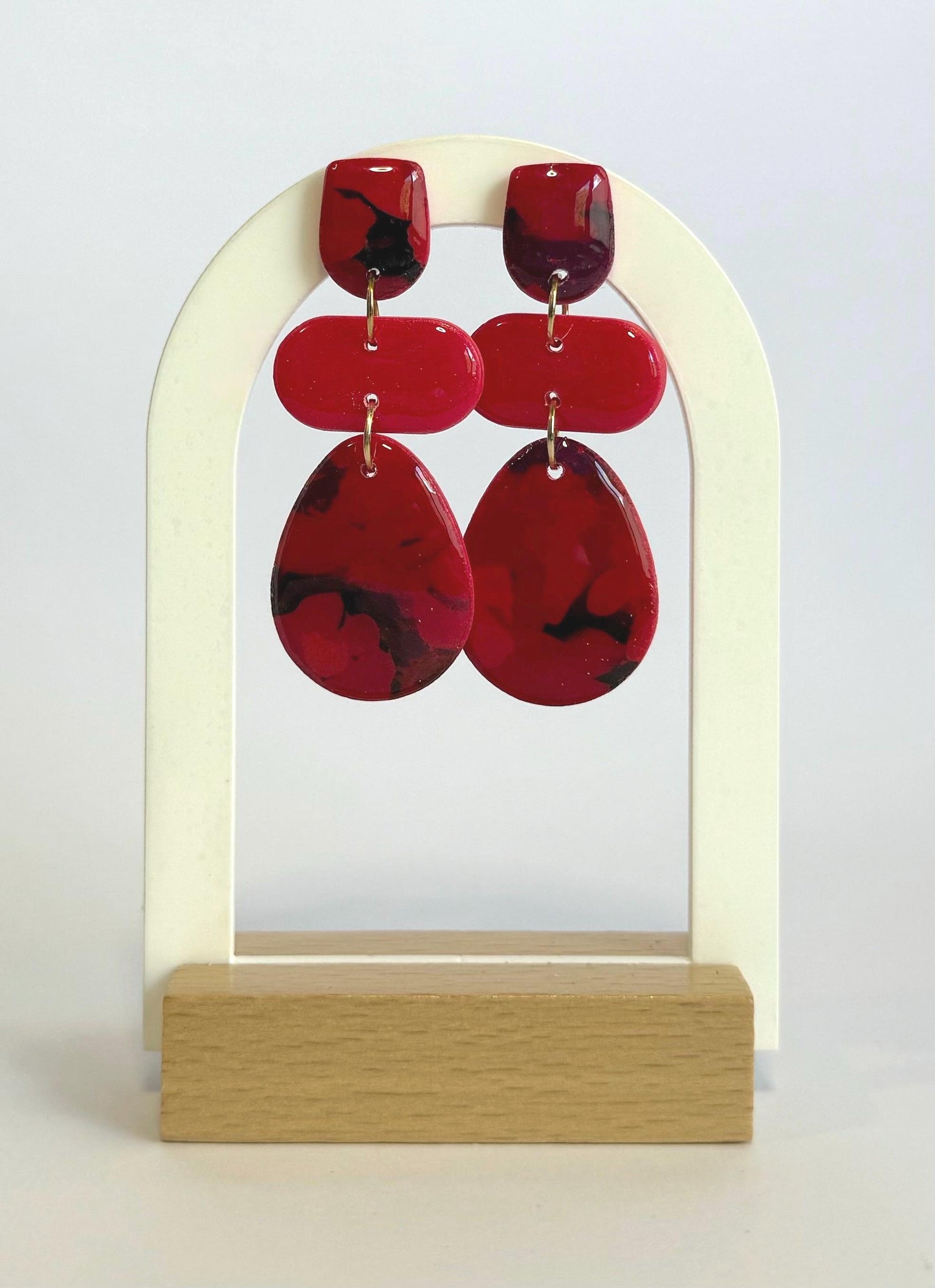 Red is in Bloom large stud dangle earrings - Second Born Creative
