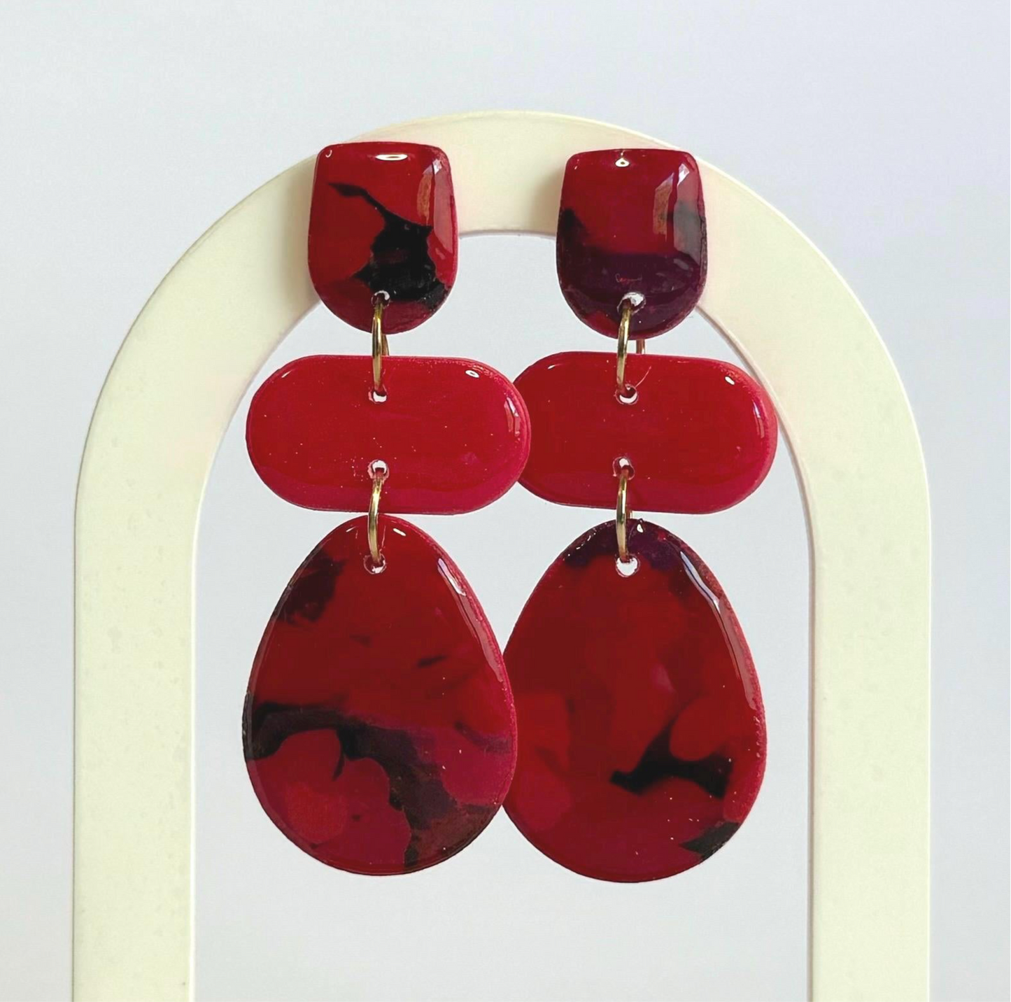 Red is in Bloom large stud dangle earrings - Second Born Creative