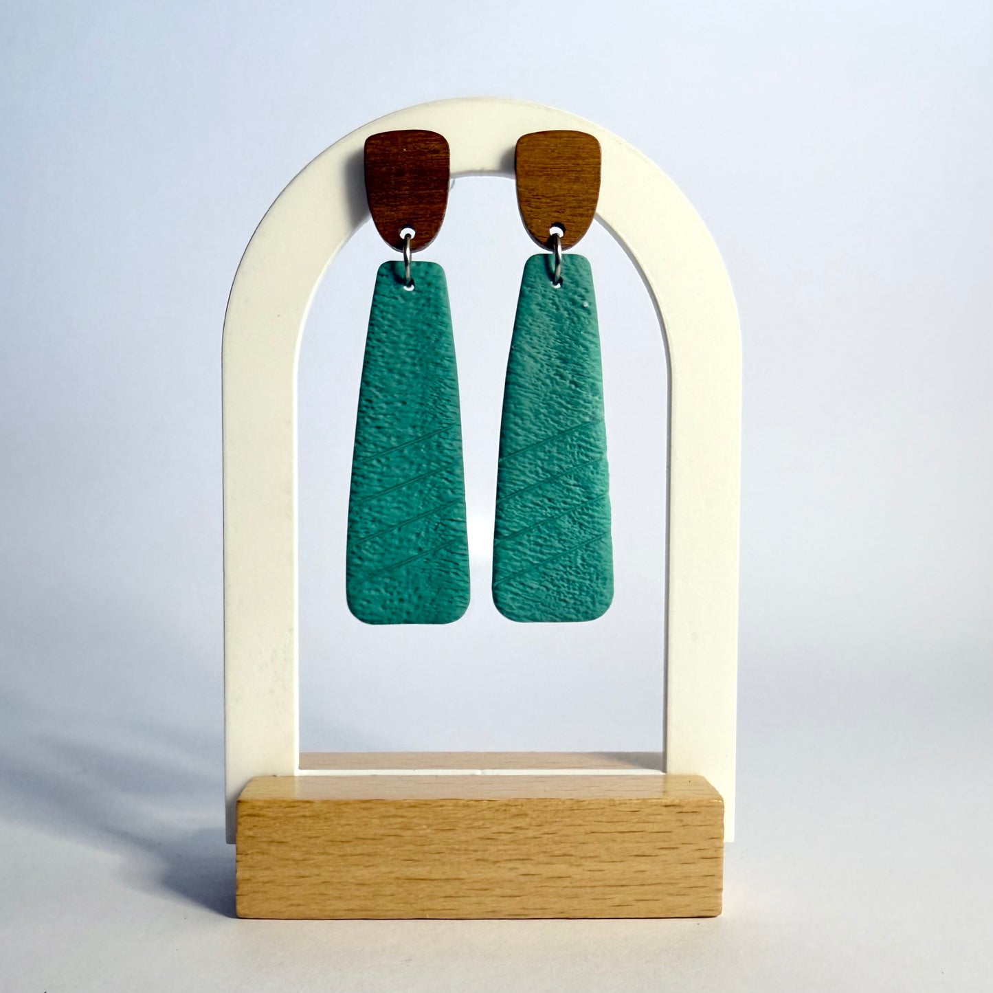 Dreaming large stud dangle earrings with wooden stud - navy or teal - Second Born Creative