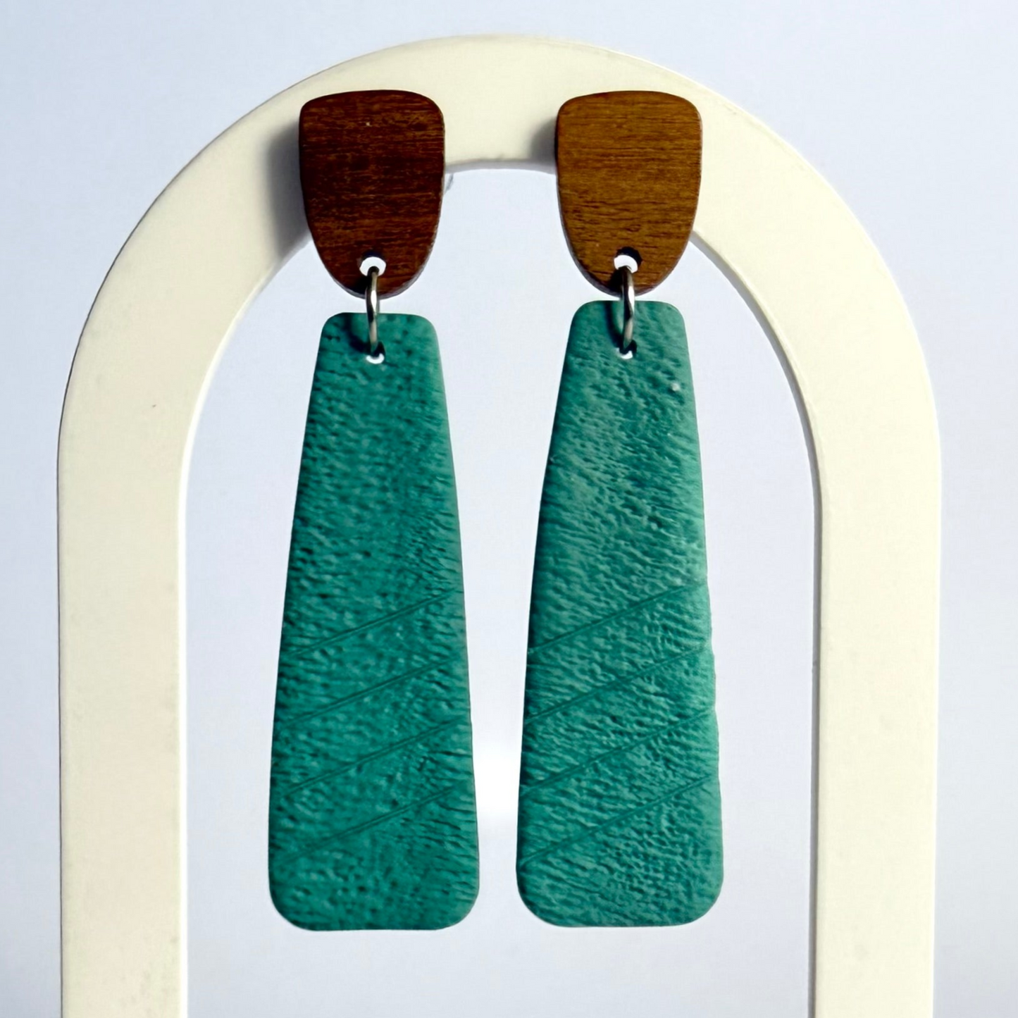 Dreaming large stud dangle earrings with wooden stud - navy or teal - Second Born Creative