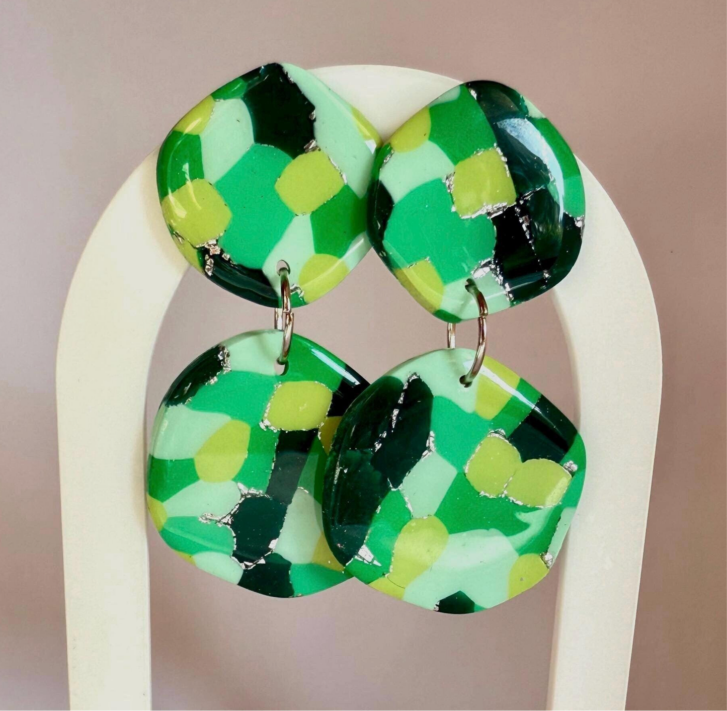 Greener Days multi tone medium stud dangle earrings - Second Born Creative