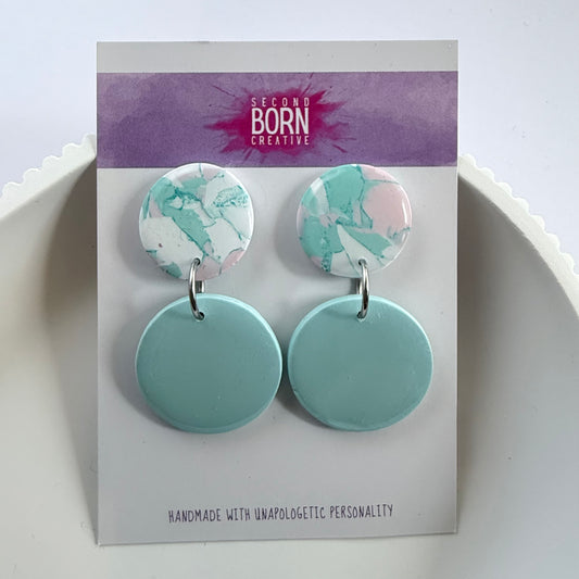 Pastel Princess medium stud dangle earrings (marble stud) - Second Born Creative