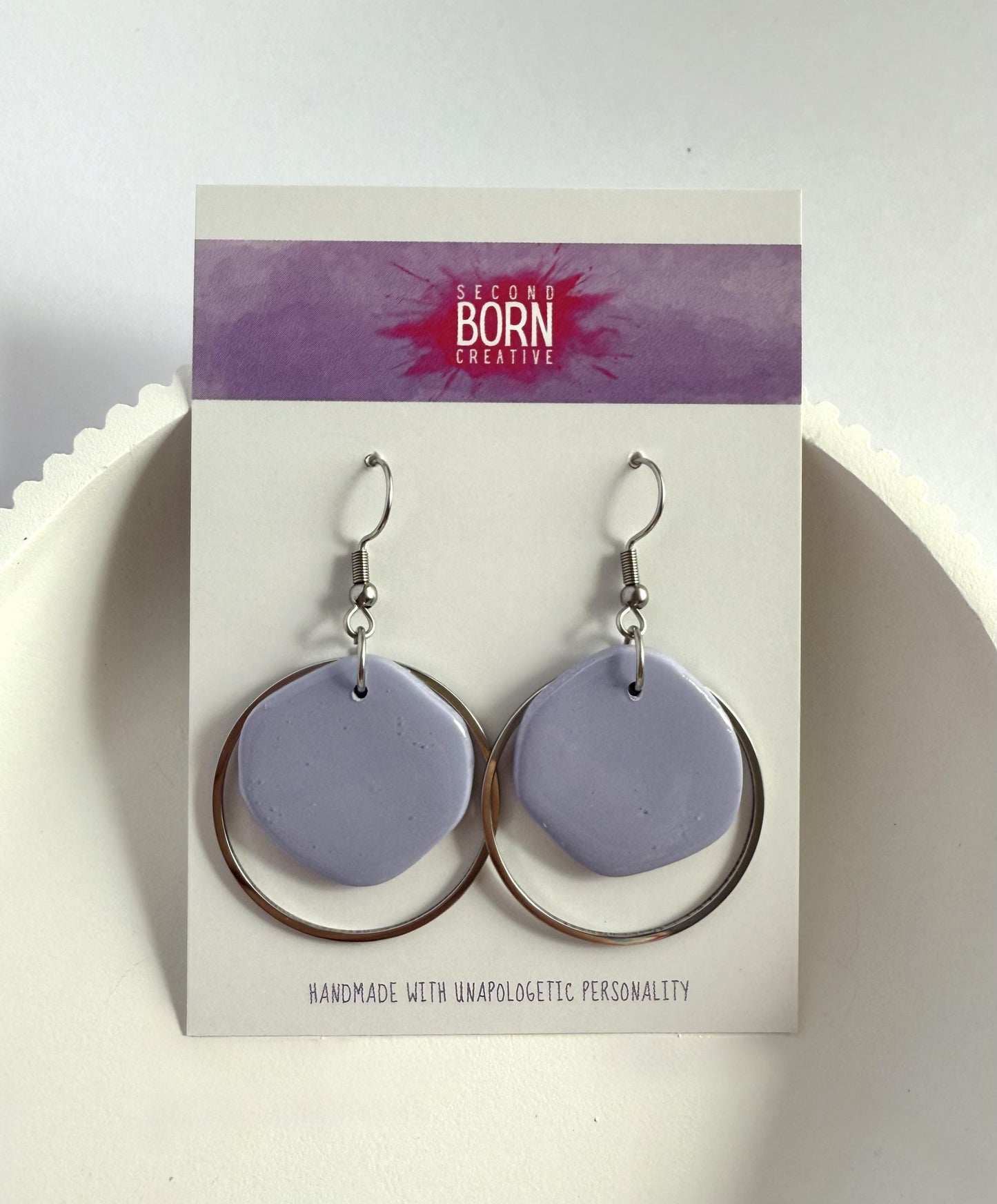 Natural State hook earrings with silver hoop accent - four colours - Second Born Creative