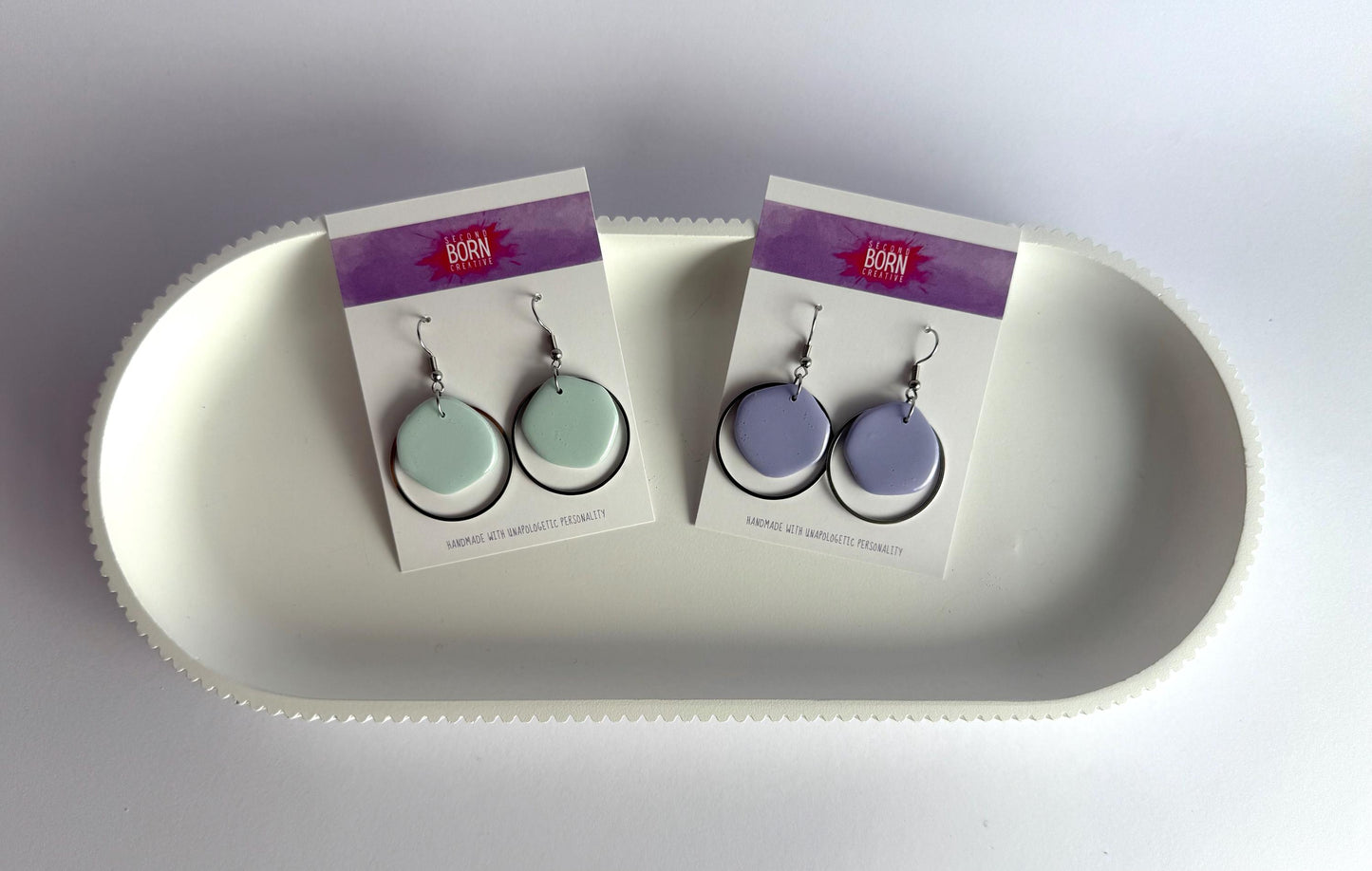 Natural State hook earrings with silver hoop accent - four colours - Second Born Creative