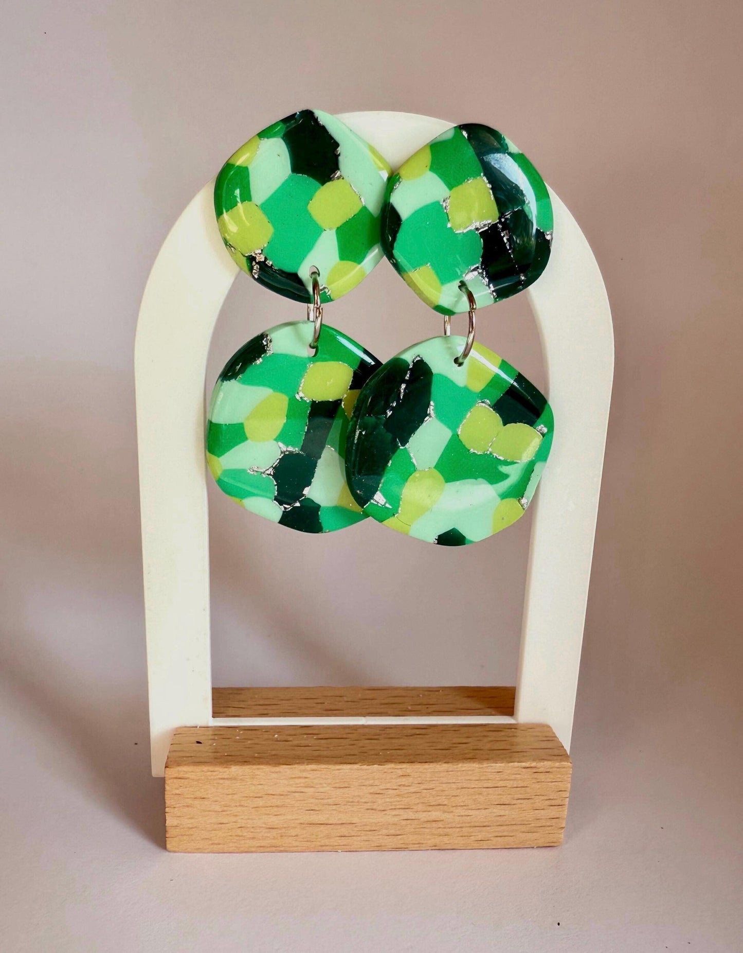 Greener Days multi tone medium stud dangle earrings - Second Born Creative
