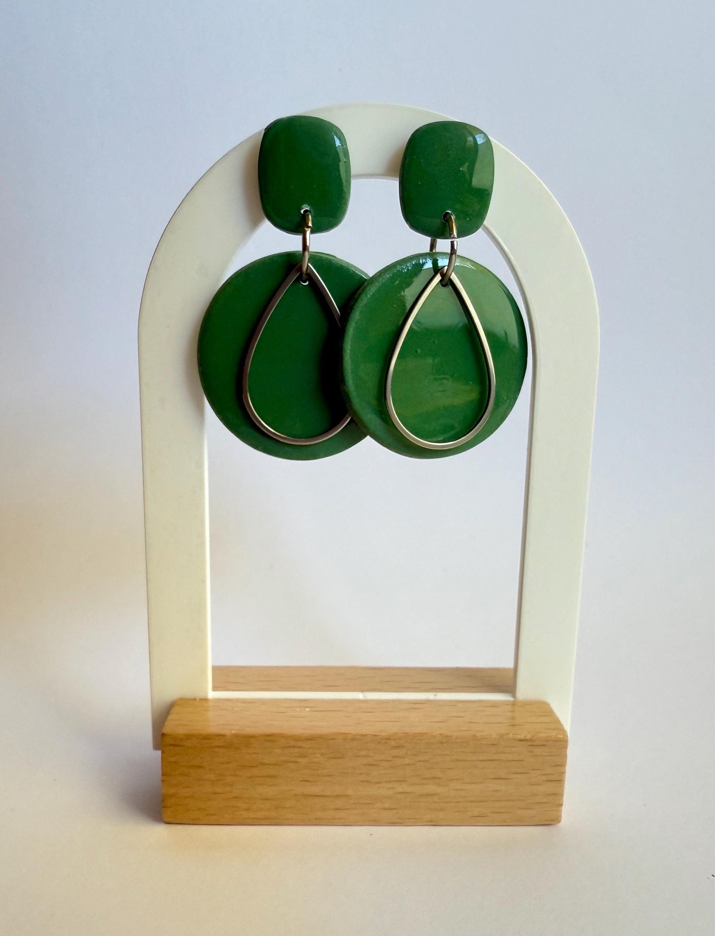 Moss-t be Dreaming medium stud dangle earrings with silver teardrop accent - Second Born Creative