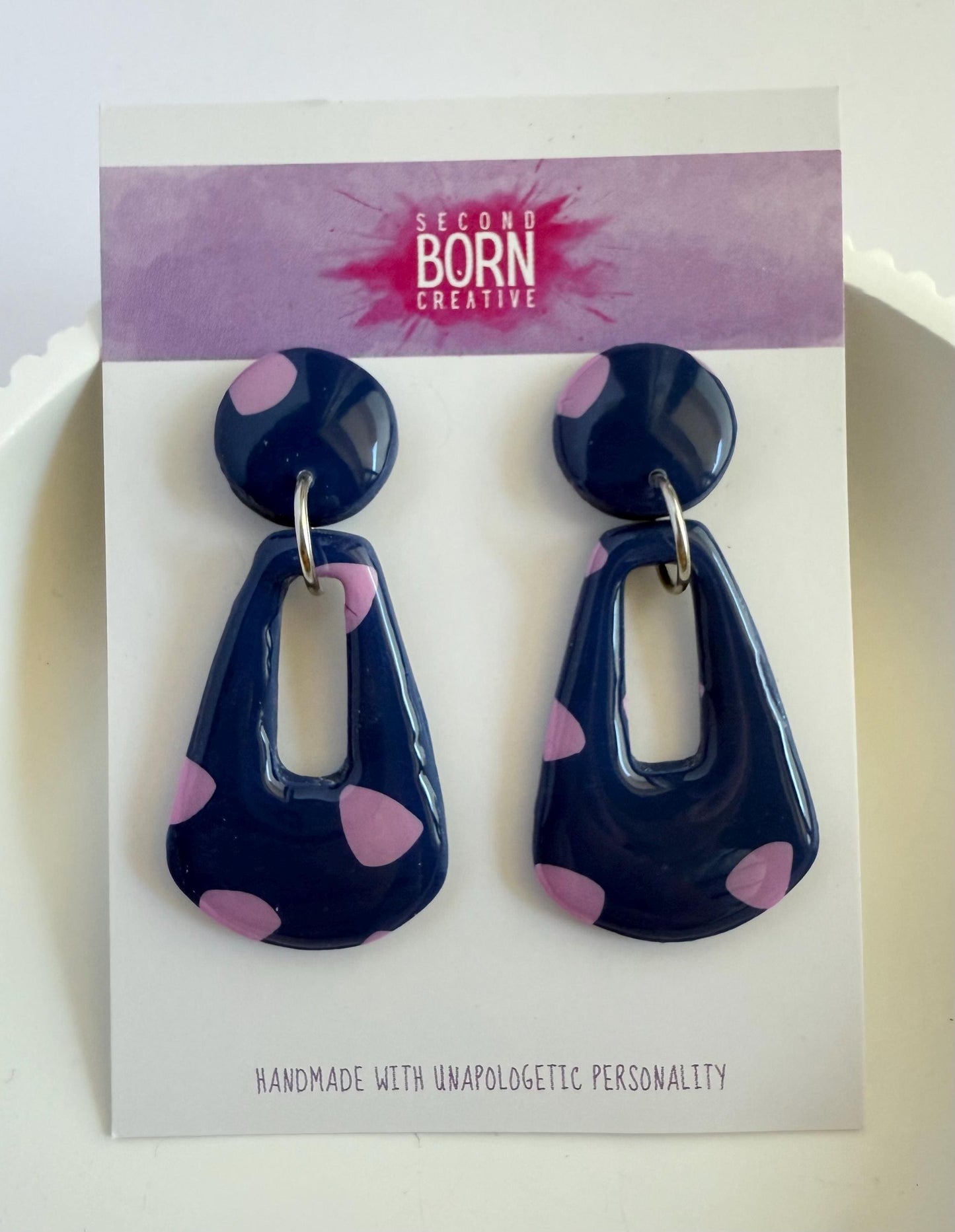 In the Navy medium stud dangle earrings - Second Born Creative