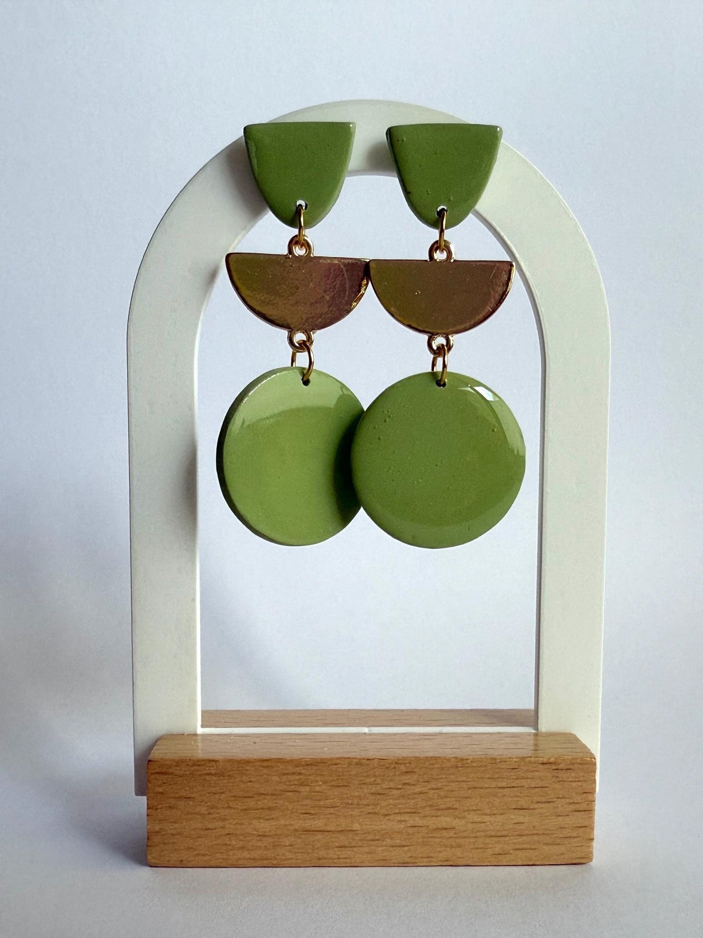 Green Dream large stud dangle earrings with gold accents - Second Born Creative