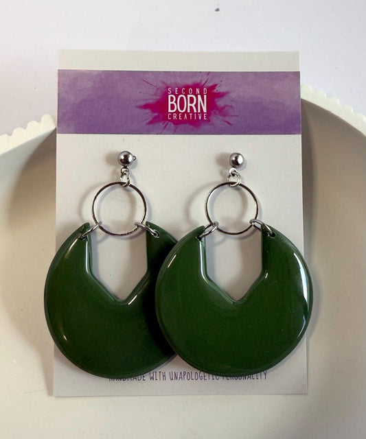 Green Dream large dangle earring with silver accent hoop - Second Born Creative