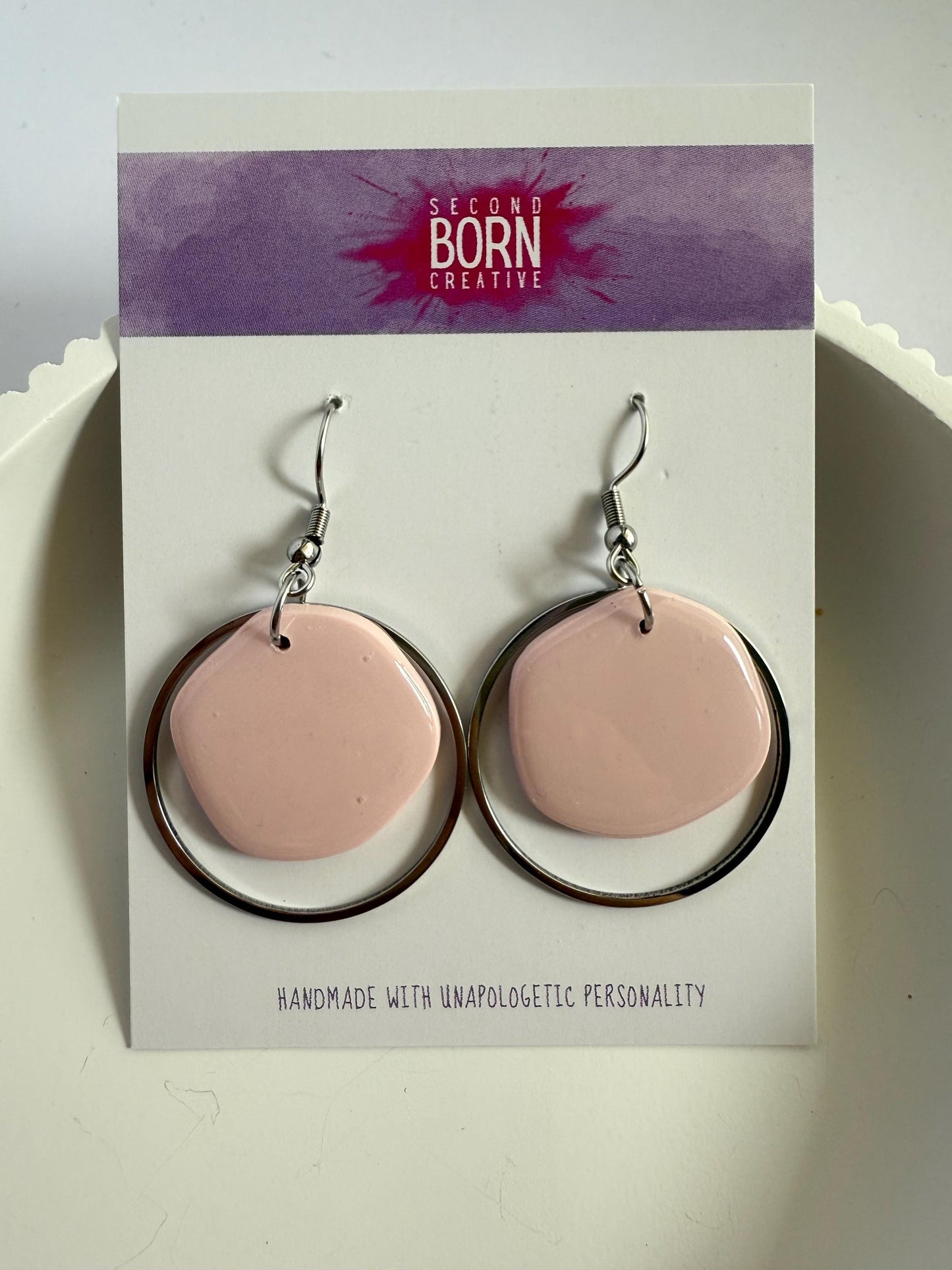 Natural State hook earrings with silver hoop accent - four colours - Second Born Creative
