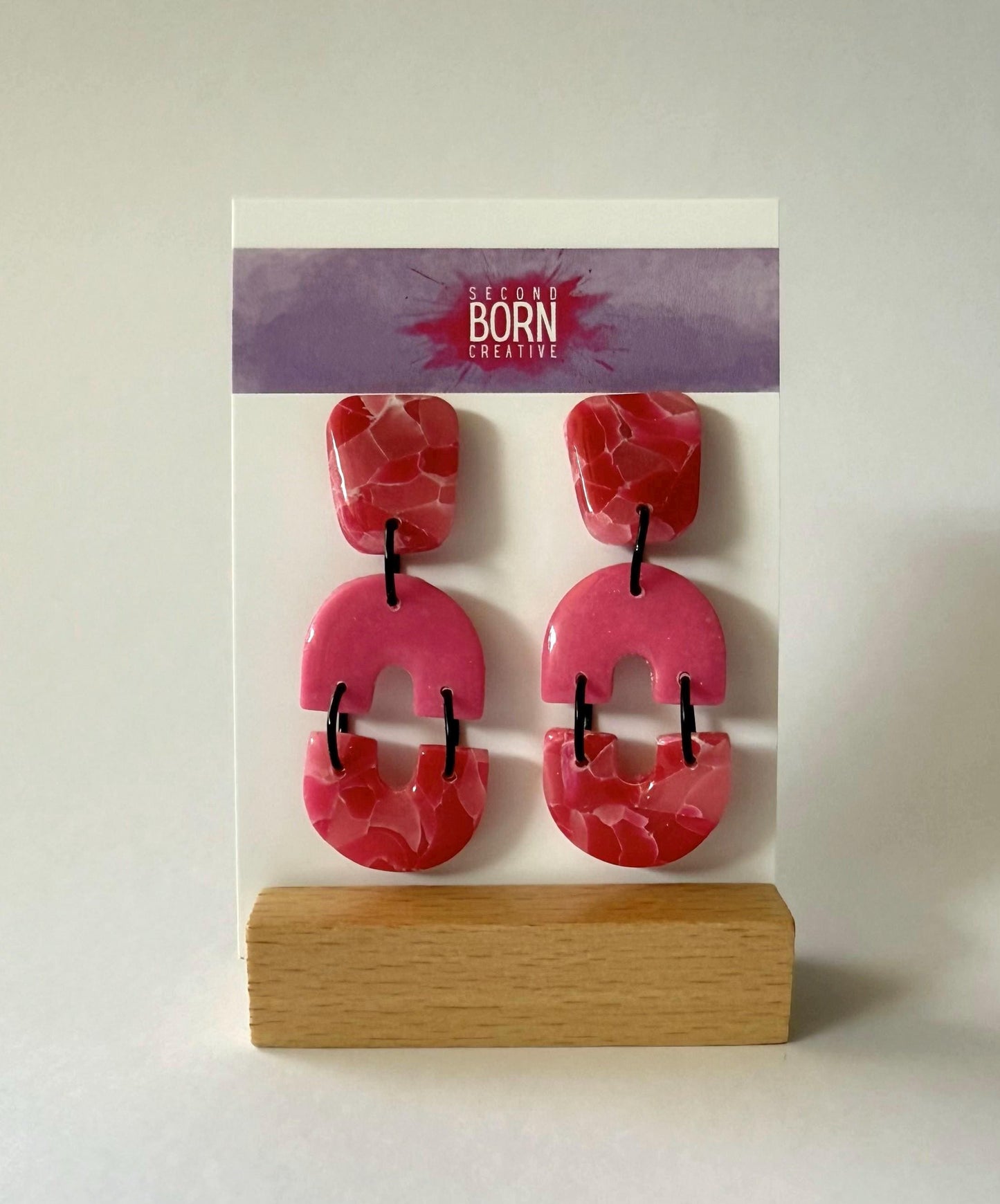 Summer Melon medium stud dangle earrings - double rainbows - Second Born Creative