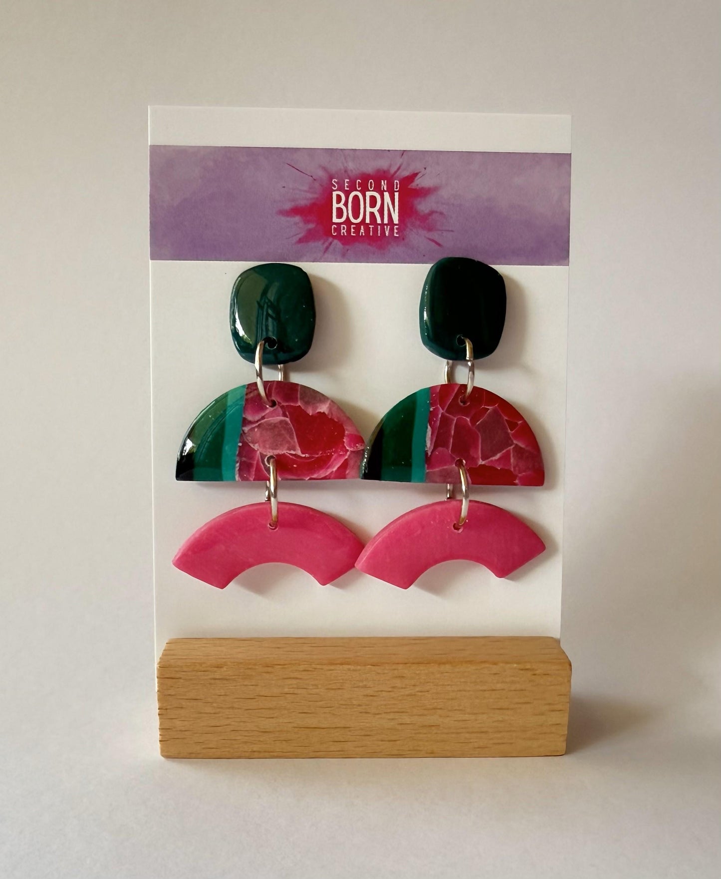 Summer Melon medium stud dangle earrings - green studs - Second Born Creative