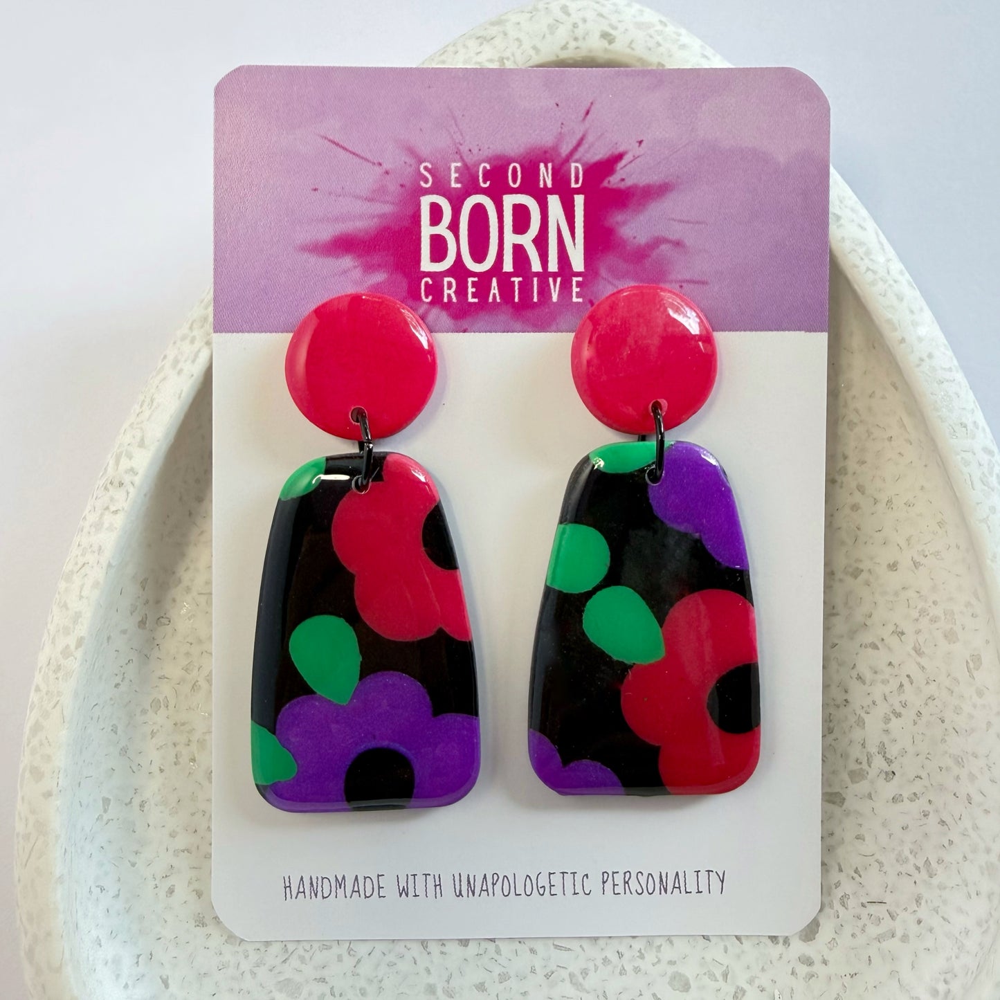 Petal to the Metal large dangles - pink stud (one pair only!)