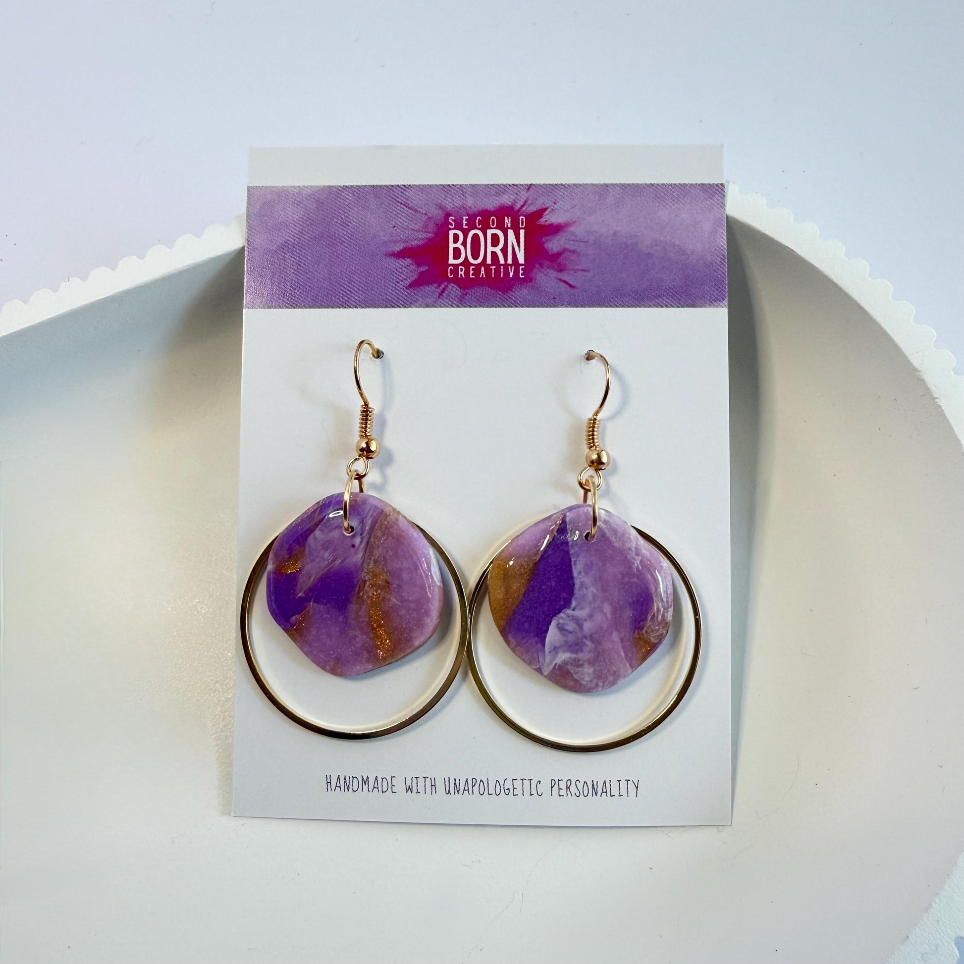 Fearless medium hook dangle earrings with gold accent hoop - Second Born Creative