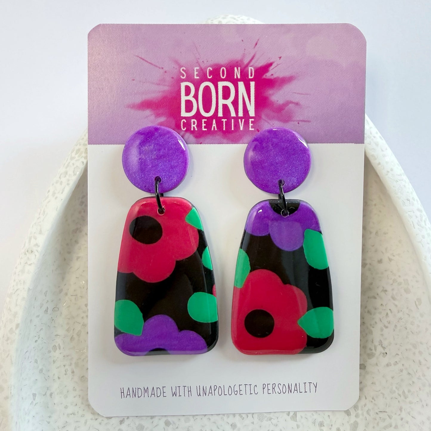 Petal to the Metal large dangles - purple stud (one pair only!)