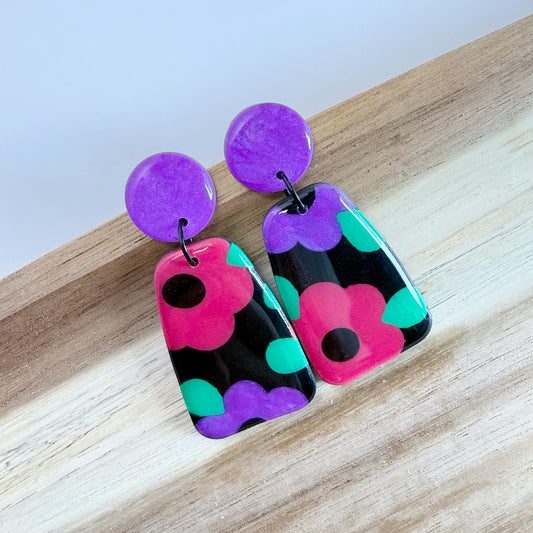 Petal to the Metal large dangles - purple stud (one pair only!)