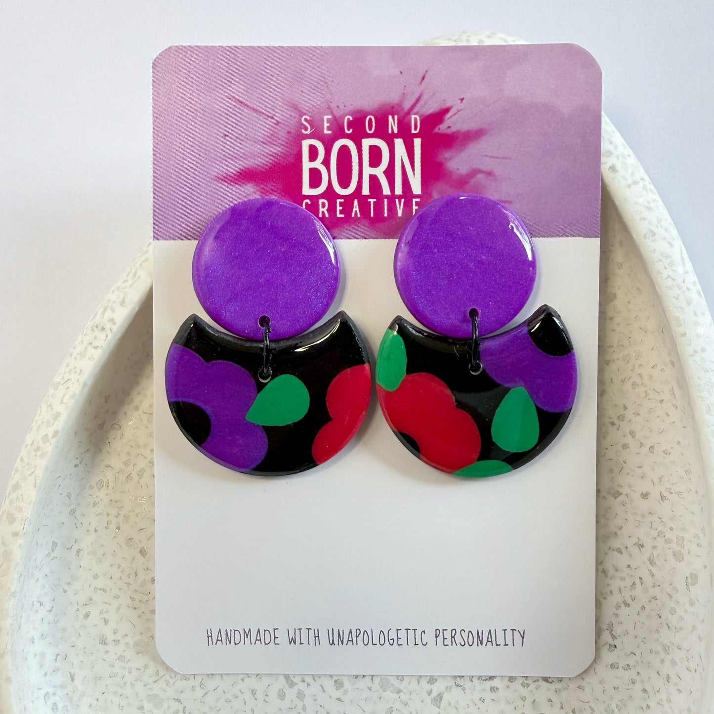 Petal to the Metal medium dangles - purple stud (one pair only!)