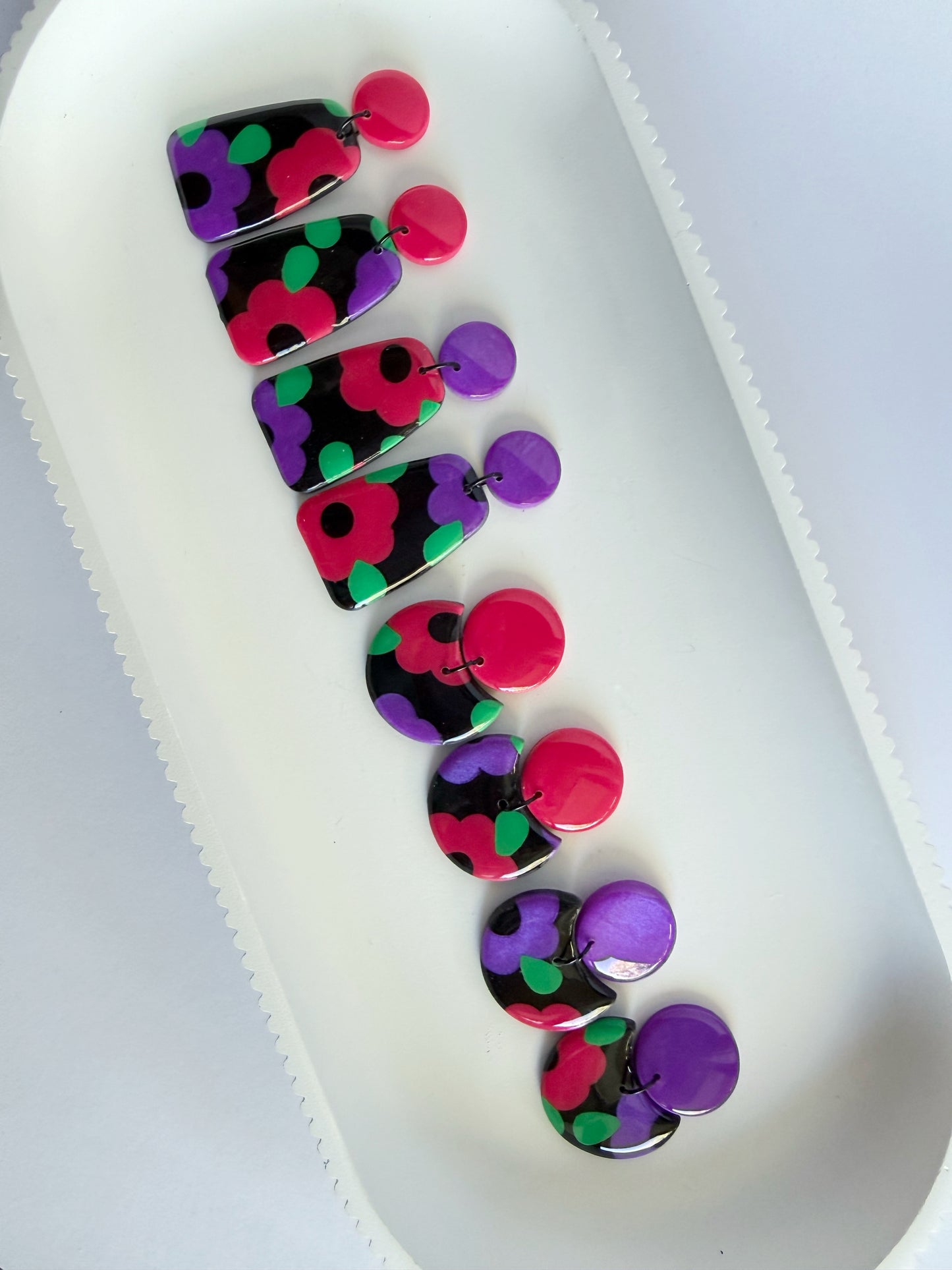 Petal to the Metal medium dangles - purple stud (one pair only!)