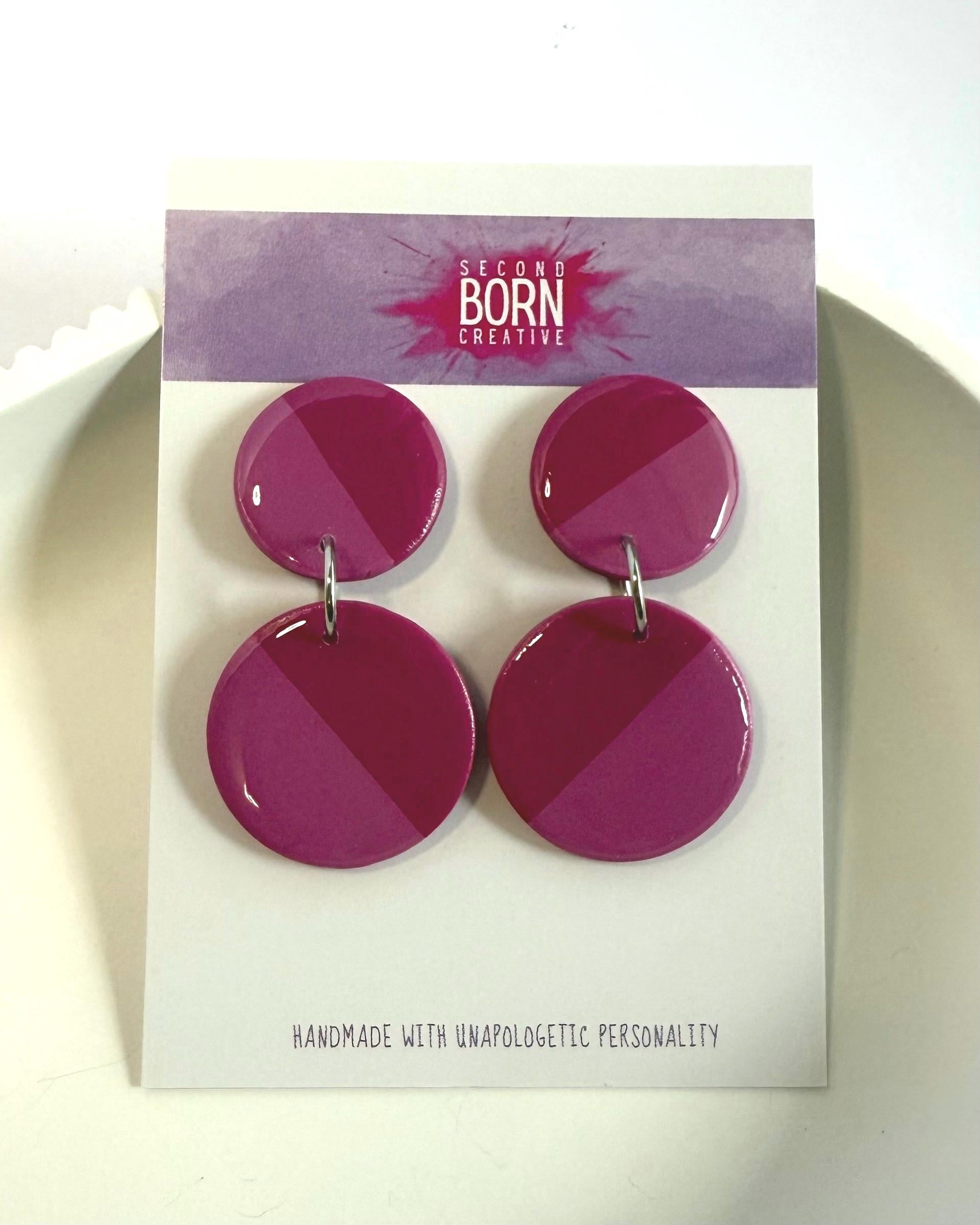 Two tone stud dangle earrings - pink or blue - Second Born Creative